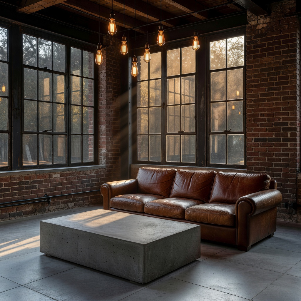 Stile industriale per AI home design con acciaio, mattone e cuoio